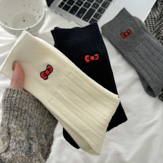 【Super Q】400#刺繡蝴蝶結中筒襪 中筒襪 小腿襪 ins襪 中筒襪 襪子 襪子女 抹襪 長筒襪 長襪 女襪