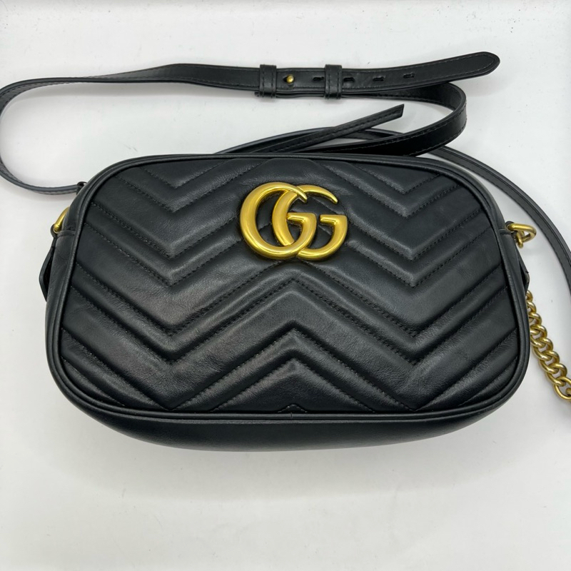 【桃園春日店】GUCCI 肩背包 等級B Black 447632 有污 使用感