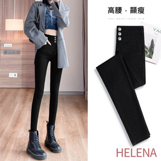【Helena】韓版彈性三扣黑褲 大碼顯瘦窄管褲 緊身鉛筆褲 三釦魔術褲 休閒小腳打底牛仔褲 女褲 褲子【C183】