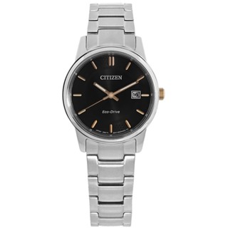 CITIZEN / 光動能 優雅迷人 藍寶石水晶玻璃 日期 不鏽鋼女錶 黑色 / EW2317-76E / 27mm