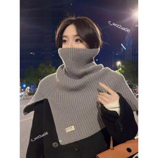 💘特惠新品韓系氛圍感圍巾🧣時尚開叉高領披肩女秋冬季韓版百搭針織圍巾防寒保暖套頭毛線圍脖