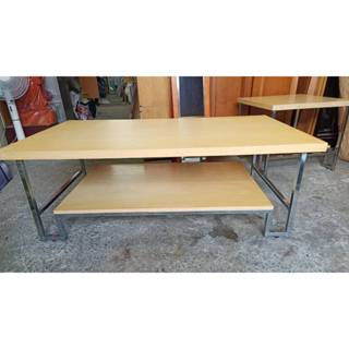【銓芳傢俱】原切橡木大茶几(木心板附玻璃) 寬130*深70*高50cm 客廳茶几 電鍍腳架茶几桌 矮桌 雙層收納茶几