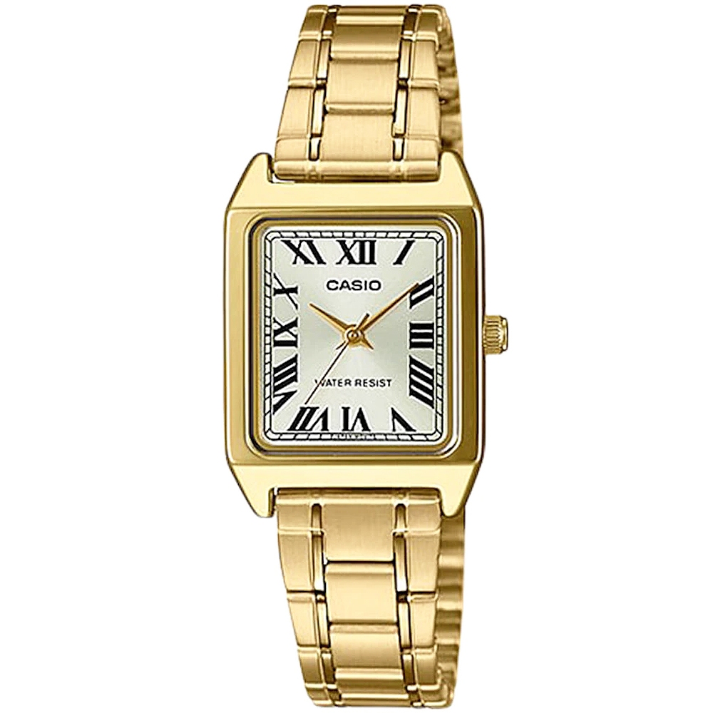 【CASIO】卡西歐 卡西歐石英方形鋼帶女錶-金色 LTP-V007G-9B 台灣卡西歐保固一年
