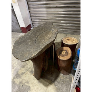 【泡茶桌】泡茶石桌 原木桌椅 茶桌 貝殼石
