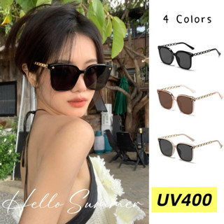 Hello Summer現貨快速出貨❤️高階感金邊鏈條太陽眼鏡抗UV400大框眼鏡方框墨鏡隔日配 J16-1