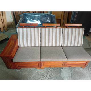 【尚典中古家具】柚木色典雅三人座實木沙發（附坐墊）中古*二手*木沙發*沙發*三人沙發*懶人沙發*實木沙發