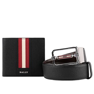 BALLY 壓紋牛皮雙色皮帶+8卡短夾禮盒組 6230622