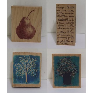 Hampton Art Stamps 藝術木頭印章：西洋梨/秋天的樹/花瓶中的雛菊/英文詩