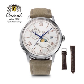 ORIENT 東方錶 SUN & MOON系列 羅馬數字日月相錶 皮帶款 白色 RA-AK0808S (75週年限量)