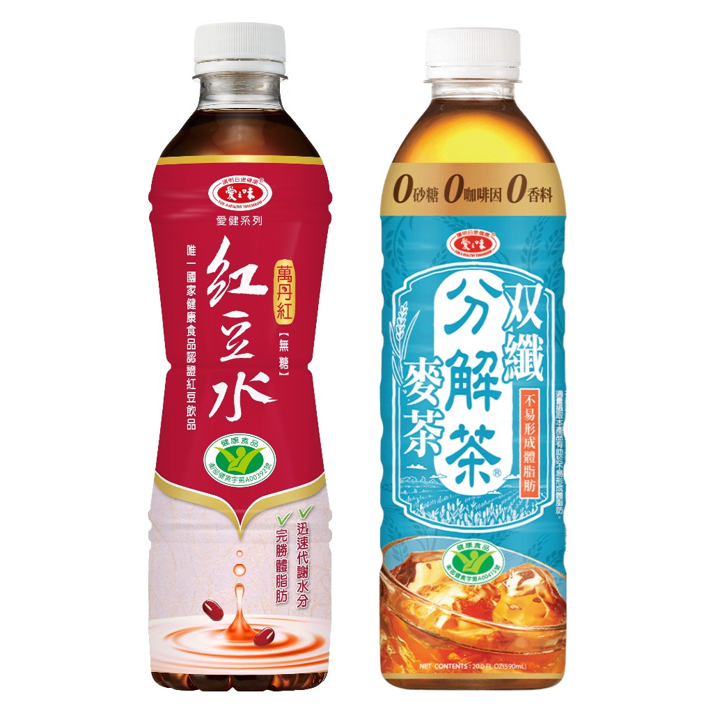 組合商品 愛健萬丹紅紅豆水530mlX24罐 搭配 愛之味分解茶双纖麥茶590mlX24罐 宅配免運
