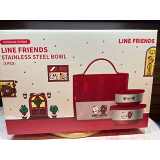 全新 line friends 外出野餐保溫袋 聖誕限定不鏽鋼保鮮碗三件組 保鮮碗 保冷袋