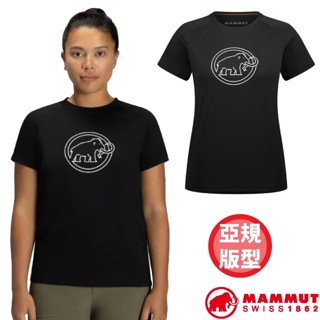 【MAMMUT 長毛象】女 透氣快乾 圓領短袖排汗衣 QD Logo Print 登山T恤 運動上衣/黑 02022