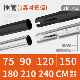 【鐵管配件｜插管款】鐵架 層架 雙色插管款 (多規格)｜鐵架配件 收納架 置物架 鐵管 展示架 五金配件 (4支/組)