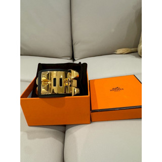 Hermes 愛馬仕 CDC卯釘皮革手環/經典黑金/近全新美品