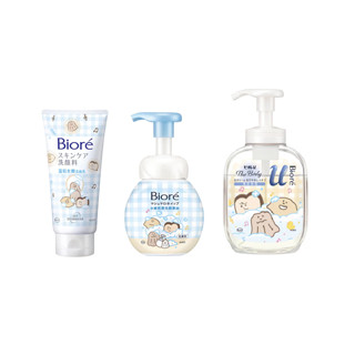奶油家族限量包裝! 蜜妮 BIORE 溫和水嫩洗面乳 水嫩亮澤洗顏慕絲 160ml 高彈潤沐浴慕絲 清新皂香 540ml