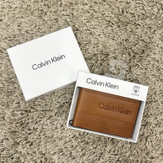 Calvin Klein /CK 咖啡色 真皮Logo 短夾/皮夾
