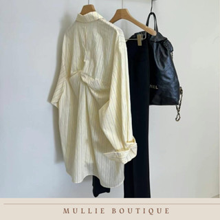 【預購】 ❤Mullie❤ 正韓代購 東大門 春季新品 後扭結直紋長版上衣 DA033