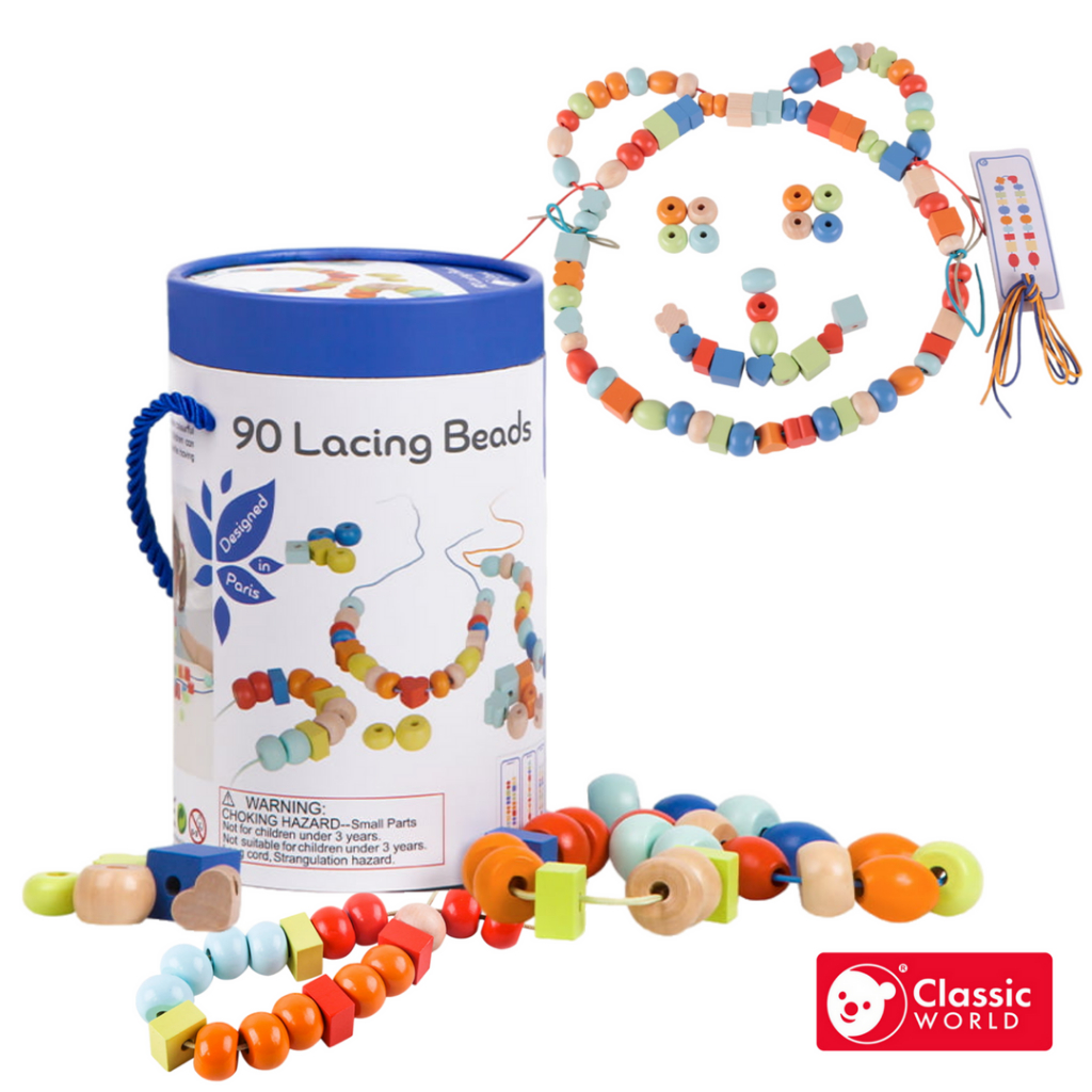 《德國Classic world》糖果串珠｜穿線遊戲．桶裝好攜帶【幼兒手眼協調 3歲以上】德國客來喜經典木玩具