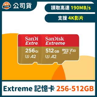 SanDisk Extreme MicroSDXC UHS-I V30 A2 記憶卡 【256~512GB 】公司貨