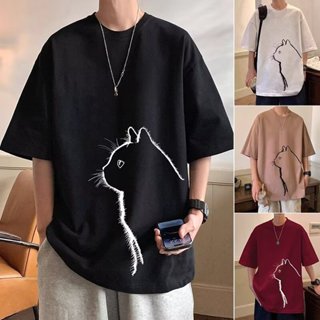 👍超愛單品！100%純棉 短袖 6XL 大尺碼t恤 設計感流行上衣 創意貓貓印花 130公斤可穿 寬鬆休閒短袖 兔貳壹
