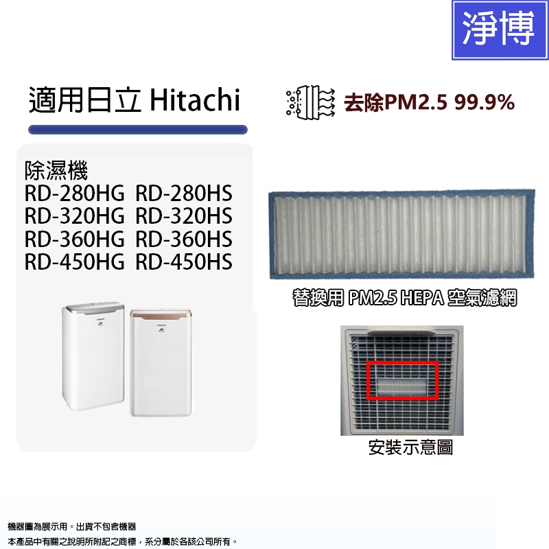 適用日立Hitachi除濕機 RD-280HS  RD-320HG  RD-280HG 360HS  HEPA空氣濾網