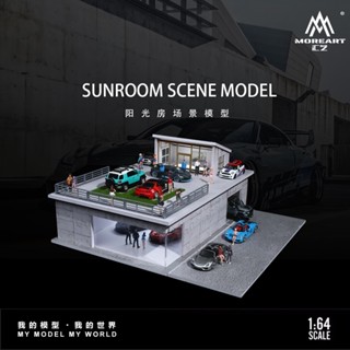 匯藝 MoreArt 1/64 陽光房燈光版場景 陽光房屋 綠建築 別墅 住宅模型 停車場 模型車 收納 展示 車庫