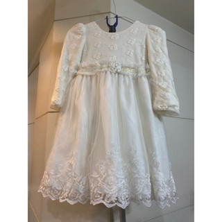 Elle 120公分 白色 洋裝 禮服 蕾絲紗裙 長袖 小花童 畢業典禮 大班 蝴蝶結綁帶 小女童 幼稚園