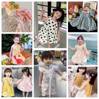 🇹🇼臺灣現貨🇹🇼90~140碼女夏季棉布可愛塗鴉拼接連身裙公主裙兒童童裝棉布洋裝裙子