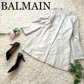 女款BALMAIN PARIS 小羊皮排扣大衣 長板外套夾克 皮衣