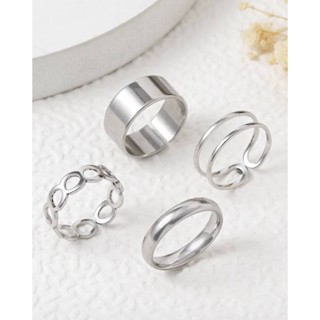 【香香wantsto】4入組/套時尚極簡不銹鋼戒指💍 歐美嘻哈街拍戒指 個性寬面開口食指戒💍💍