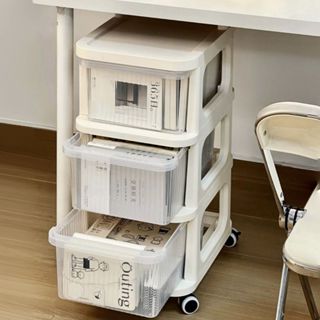小推車零食抽屜式置物架多層收納落地移動家用客廳玩具儲物架奶油