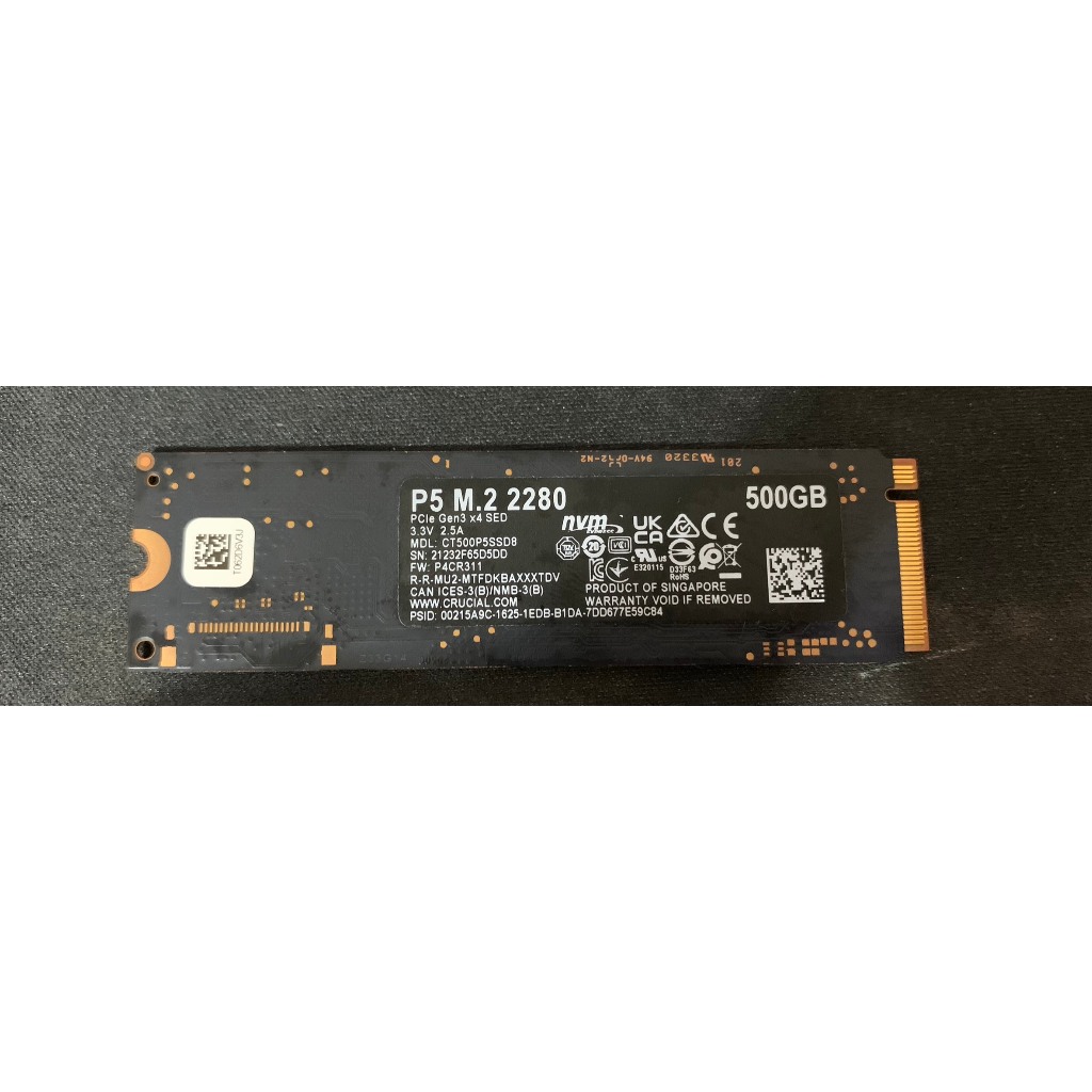 Micron 美光P5 500GB M.2 PCIE SSD固態硬碟(二手保內)