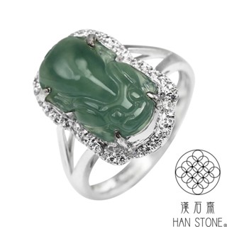 【漢石齋】天然翡翠A貨 貔貅玉戒指 冰種(8.7*14.8mm/國際戒圍11號)