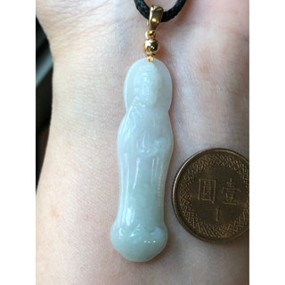 🌸小禾翡翠🌸 緬甸玉天然A貨翡翠玉墜 糯冰種 淡綠 蓮花 站姿 觀音 觀世音 觀音菩薩