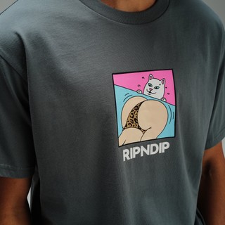 RIPNDIP PEACHES AND NERM TEE 炭灰色 短袖T恤 中指貓 台灣總代理-ALL