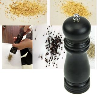 【黑褐色桃木質研磨器】歐式廚房研磨罐 不銹鋼膽手動胡椒粉機 烹飪烘焙胡椒棒 燒烤烤肉海鹽研磨 廚具