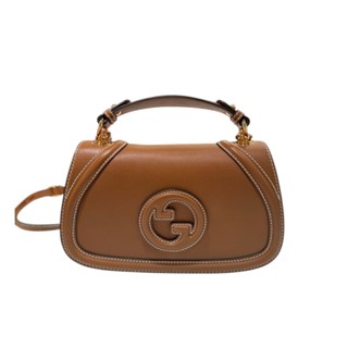 Gucci 815714 Blondie 光滑皮革中款復古馬鞍包 棕色