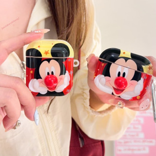 卡通可愛託腮大臉米奇 配立體紅鼻子 適用AirPods 1 2 3代 4代 Pro/Pro2 蘋果耳機保護套 硬邊軟殼