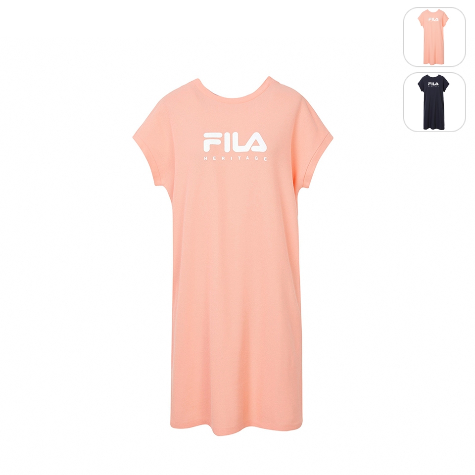 【FILA】女性 落肩寬洋裝-杏粉 5DRY-1473-PK