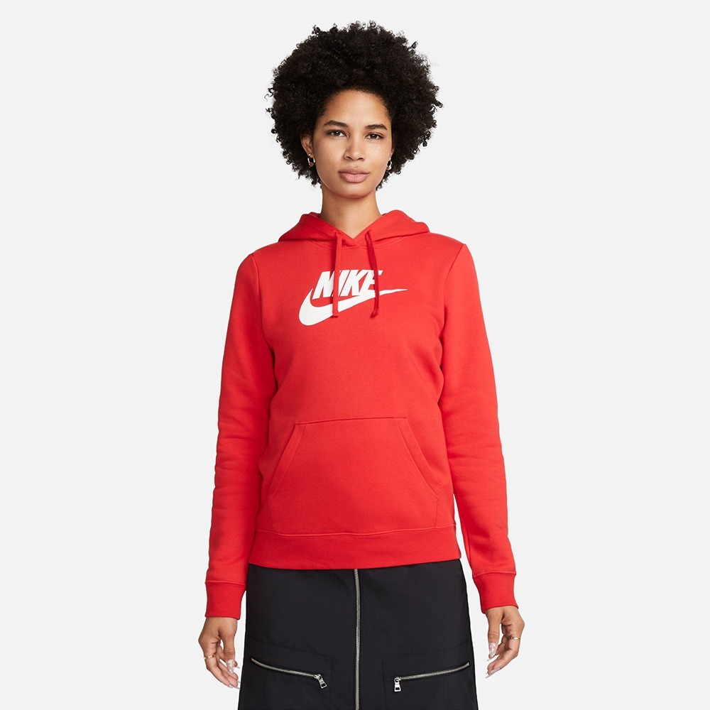 NIKE 帽T NSW CLUB 紅色 基本款 LOGO 刷毛 女 DQ5776-657