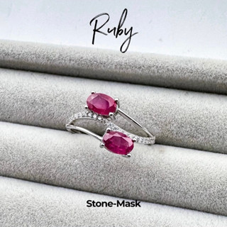 石鬼面🔅天然 刻面 紅寶石 水晶 蛋型 復古 純銀戒 Ruby-04