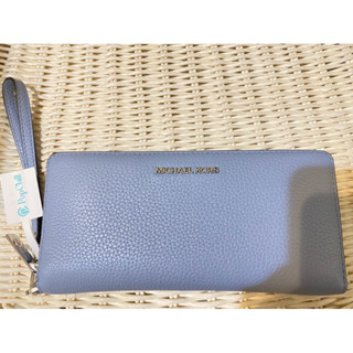 全新轉賣🎪Michael Kors MK 手提長夾 拉鍊長夾 多卡 真皮 灰藍色