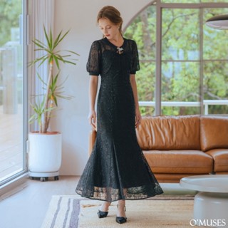 【OMUSES】兩件式蕾絲刺繡黑色魚尾長禮服29-32336