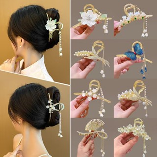 🌺山茶花 高階感 流蘇 髮夾 網紅抓夾 大號蝴蝶 流蘇髮夾 女生飾品 鯊魚夾 髮飾 頭飾 髮卡 藍色流蘇蝴蝶抓夾 大嘴夾