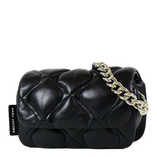 【全新正品】MARC JACOBS 羊皮菱格紋磁釦翻蓋鍊帶肩背/斜背二用包-黑色/小