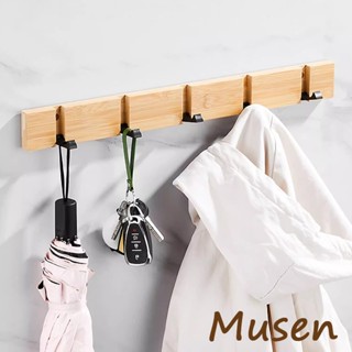 Musen【臺灣現貨】創意玄關竹木製作免打孔置物架掛鉤 進門牆上牆壁衣帽架 壁式掛鉤 門後衣服臥室掛衣架 免打孔收納