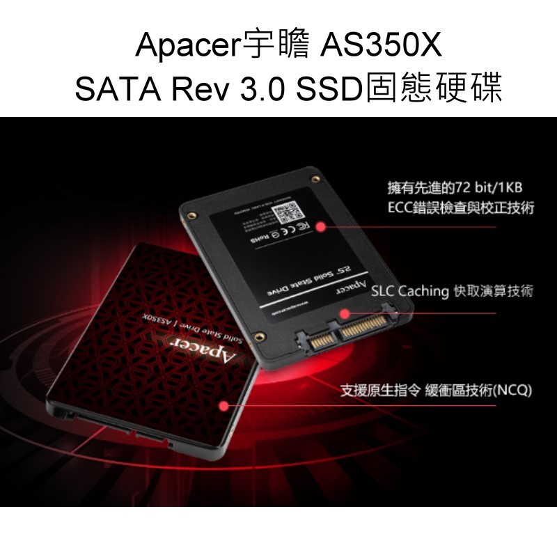 Apacer宇瞻SSD固態硬碟 AS350X 2.5吋 SATA III 3 256G 512G 1024G 1T