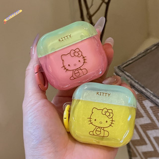 扭扭邊透色果凍拼色可愛線條KT貓 適用AirPods 1 2 3代 4代 Pro/Pro2蘋果耳機保護套 防摔IMD硬殼