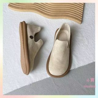 實拍 免運💛文藝森係勃肯鞋 女軟底豆豆鞋 春季新款休閒鞋 絨麵休閒鞋子 平底單鞋 一腳蹬 懶人鞋 豆豆鞋 大頭鞋 樂福鞋