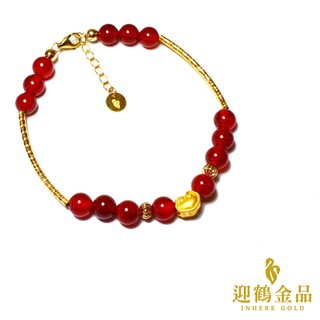 純金9999 0.03錢 祥雲紅瑪瑙金管-設計串珠手鍊 黃金 永和迎鶴金品 X-